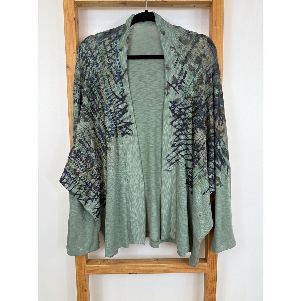 Inoah Green Multicolored Pattern Open Swing Raglan Sleeve Cardigan XL